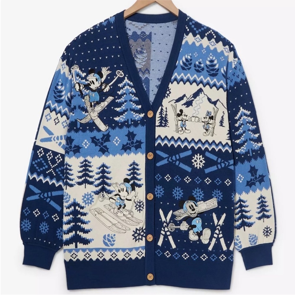 Disney Mickey & Minnie Mouse Skiing Patterned Cardigan BoxLunch Exclusive